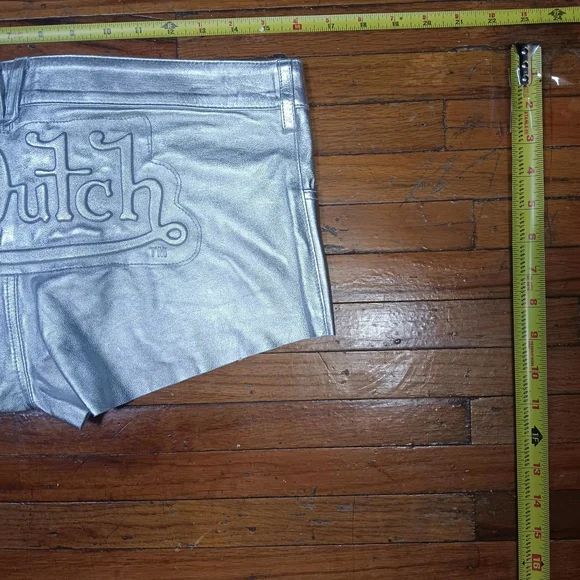 Von Dutch Silver Leather Metallic Women's Bike Shorts - Picture 2 of 5